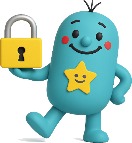 Mascote Lexi com um cadeado, indicando conteúdo premium.